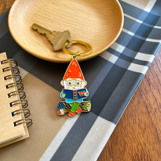 Reading Gnome Enamel Keychain
