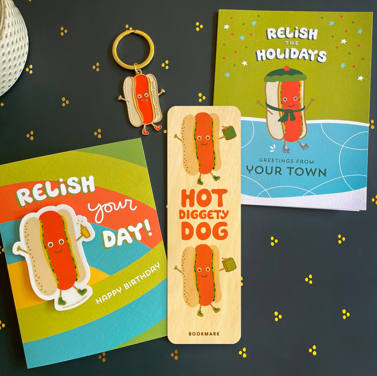 Hot Diggety Dog Enamel Keychain
