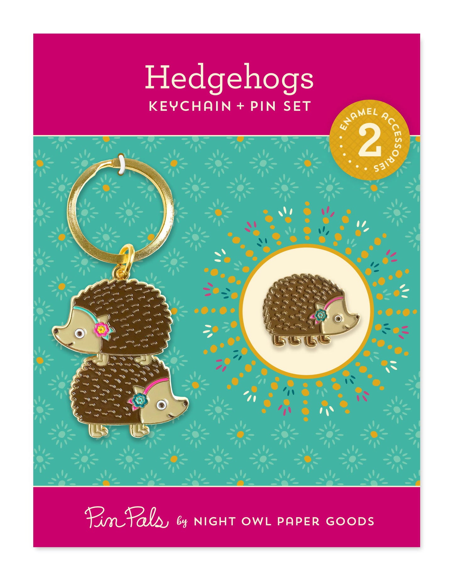 Hedgehog keychain + pin gift set