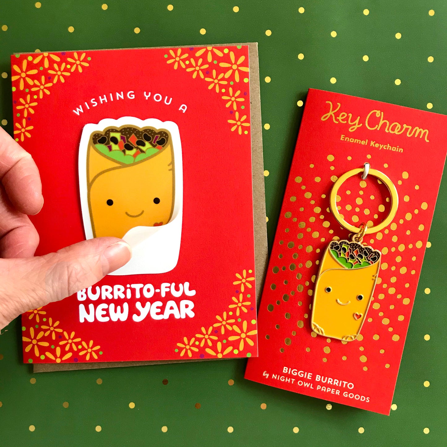 Sticker card with dishwasher safe removable vinyl sticker. Key charm sold separately.