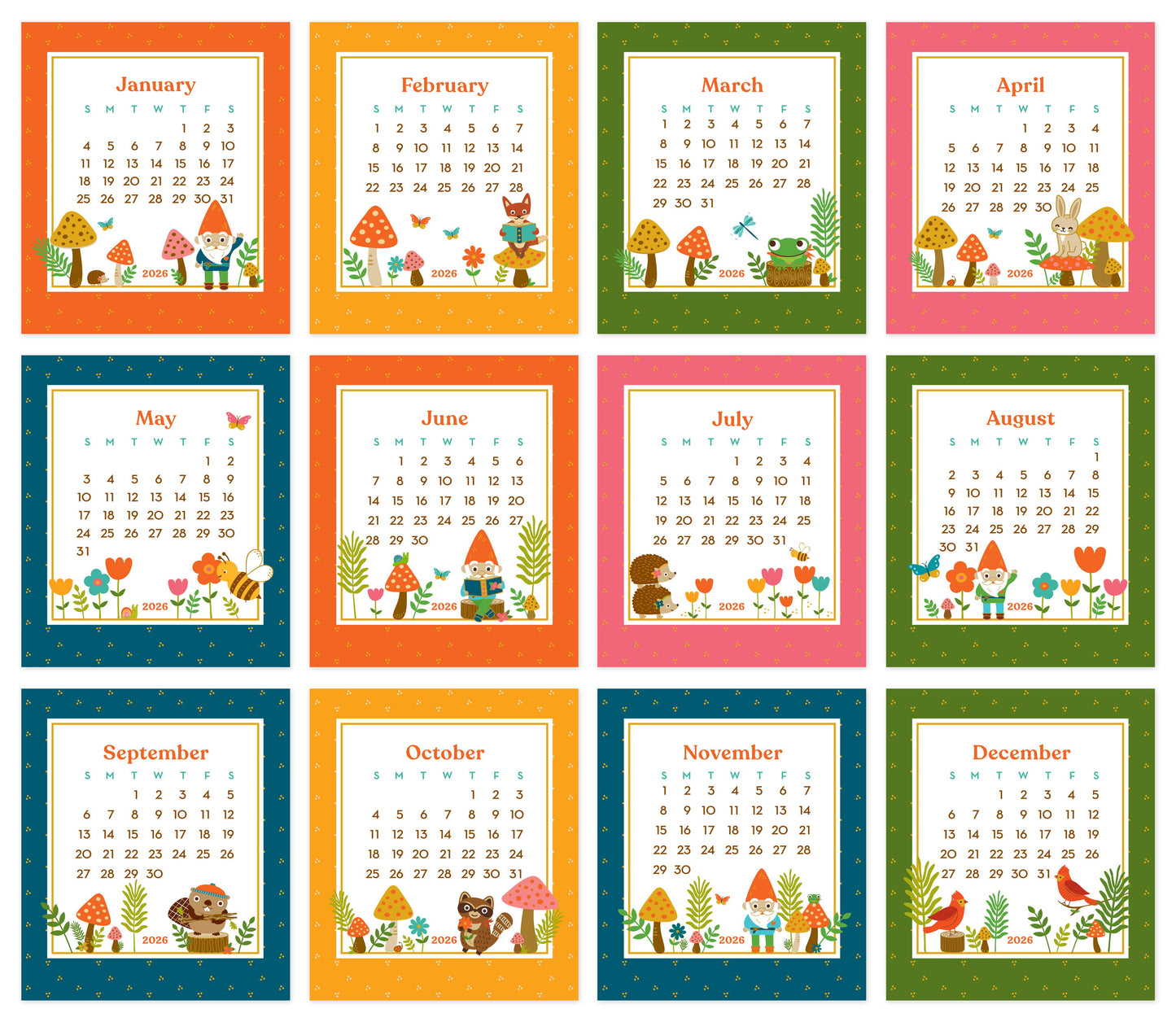 2026 Forest Friends 12-Month Paper Desk Calendar