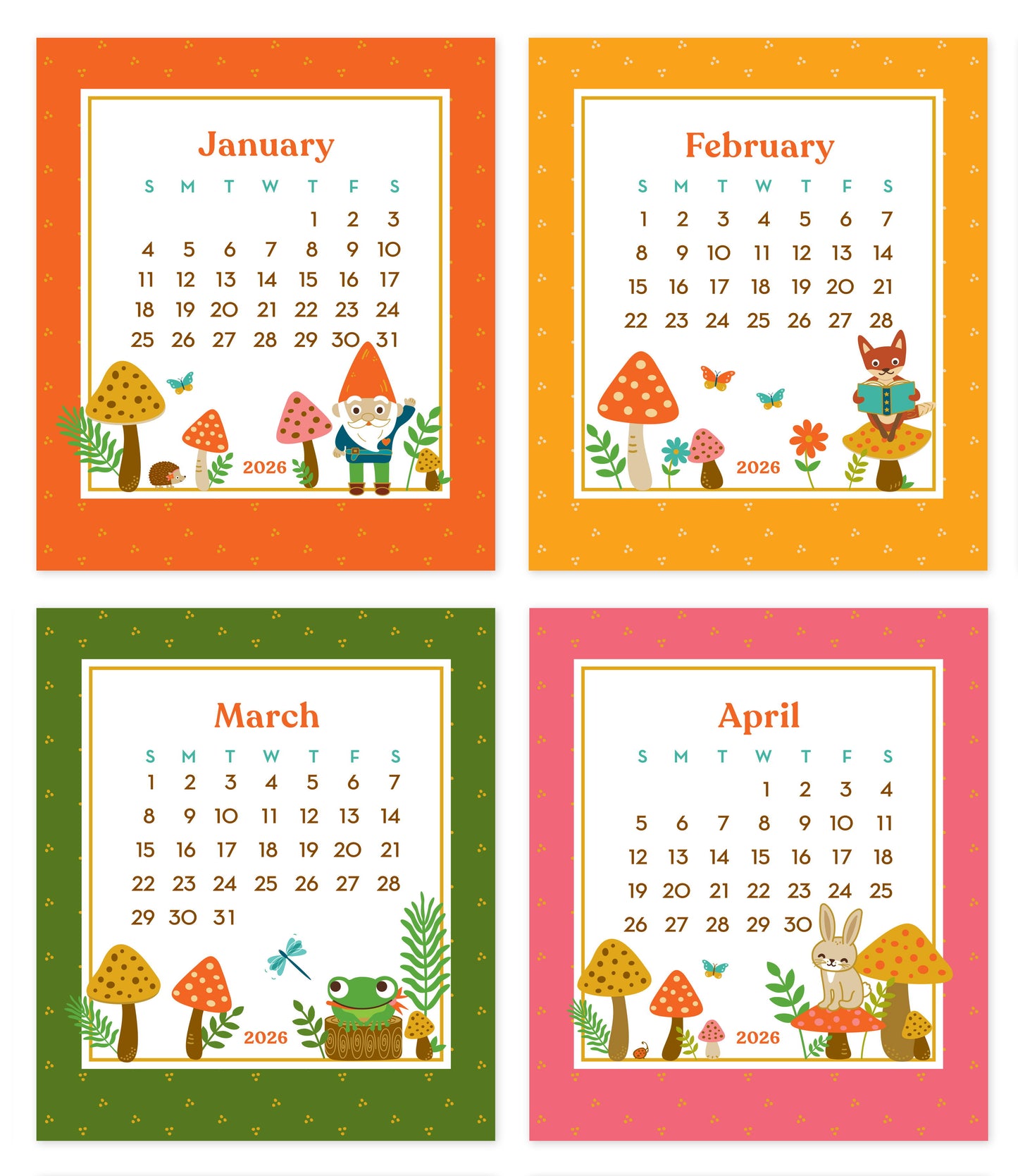 2026 Forest Friends 12-Month Paper Desk Calendar