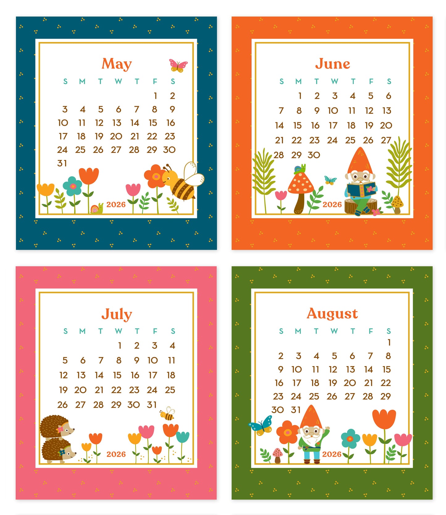 2026 Forest Friends 12-Month Paper Desk Calendar
