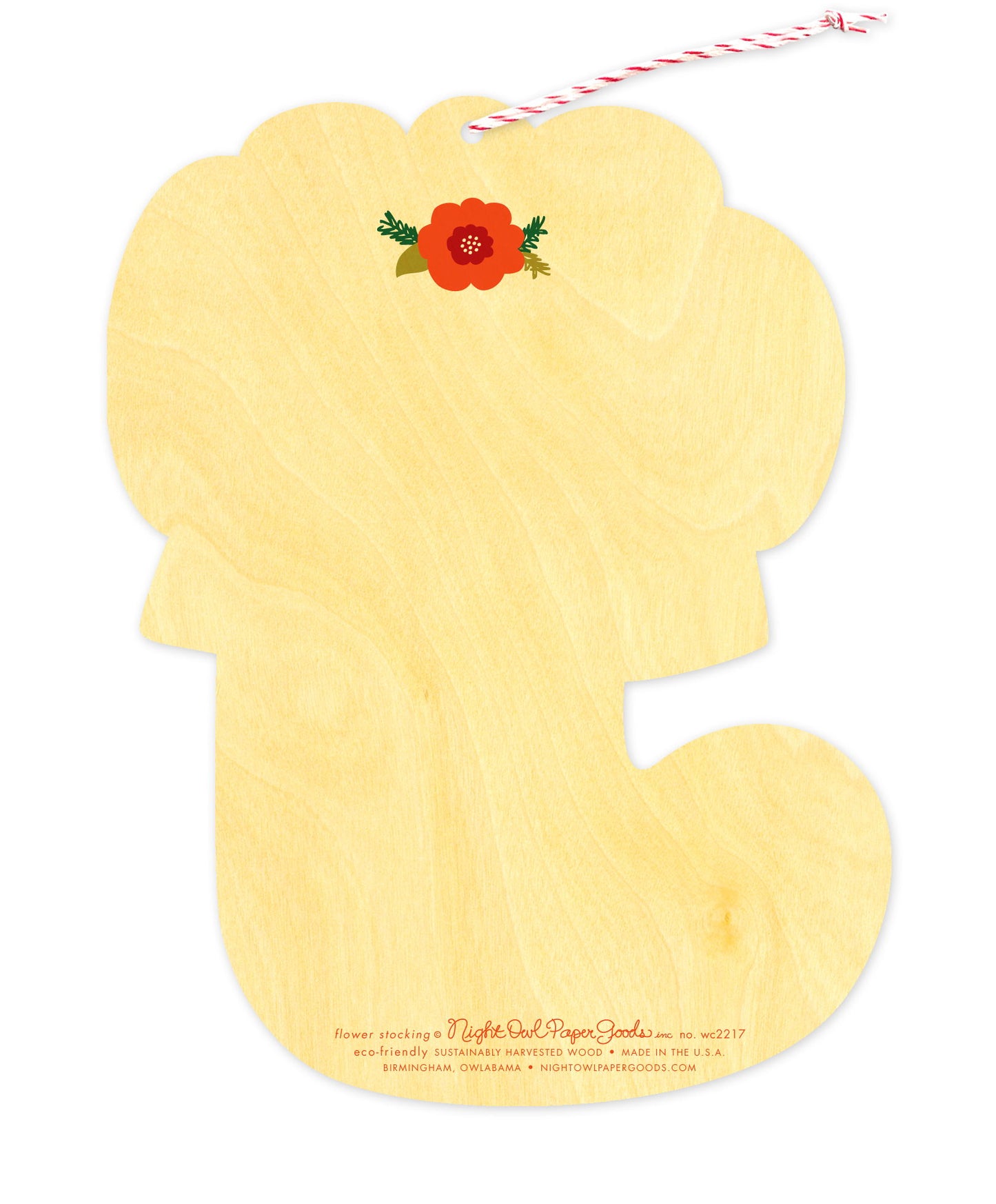 Flower Stocking Wood Holiday Card & Ornament
