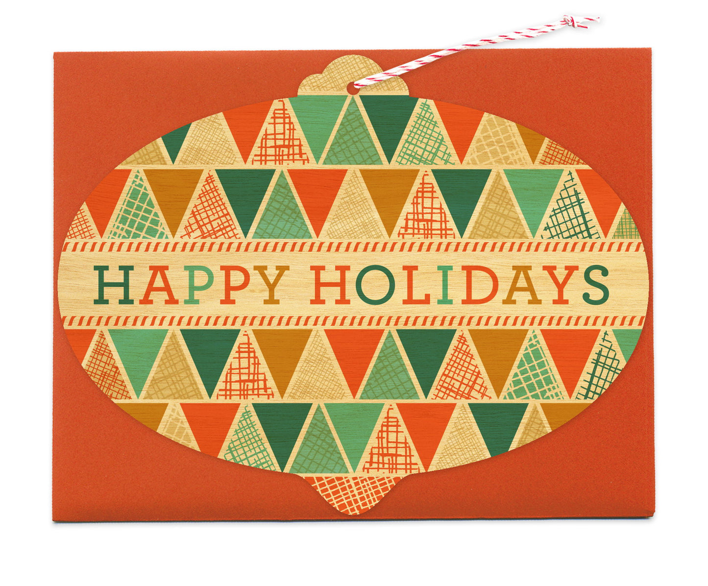 Folksy Bulb Wood Holiday Card & Ornament