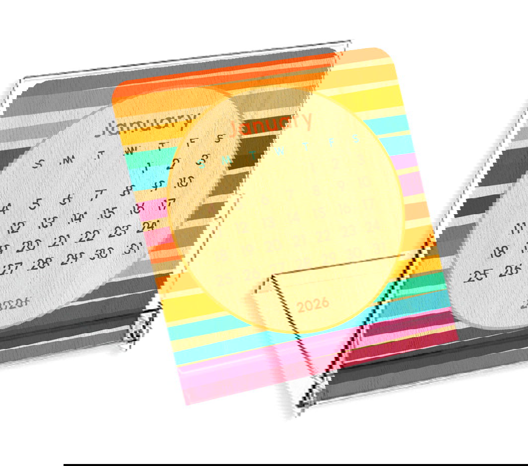 2026 Rainbow Stripes 12-Month Mini Wood Desk Calendar
