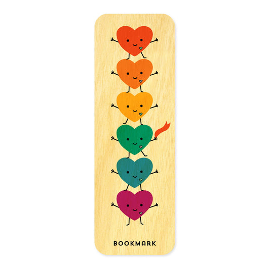 Happy Hearts Book Buddies wood mini bookmark + pin gift set