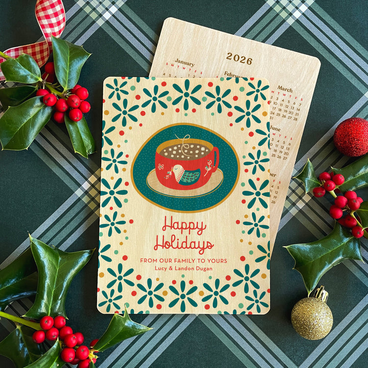 Custom Flat Wood or Paper Holiday Cards - Text on Front