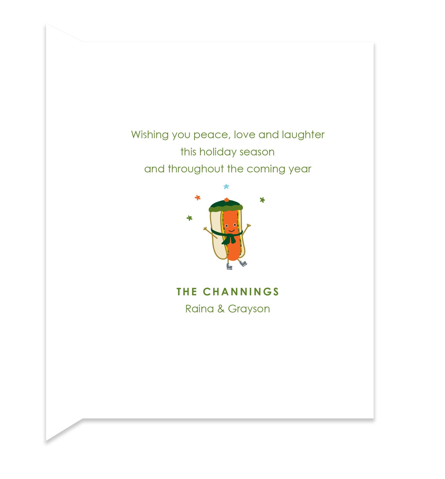 Inside of folded card with coordinating hot dog design and personal greeting.