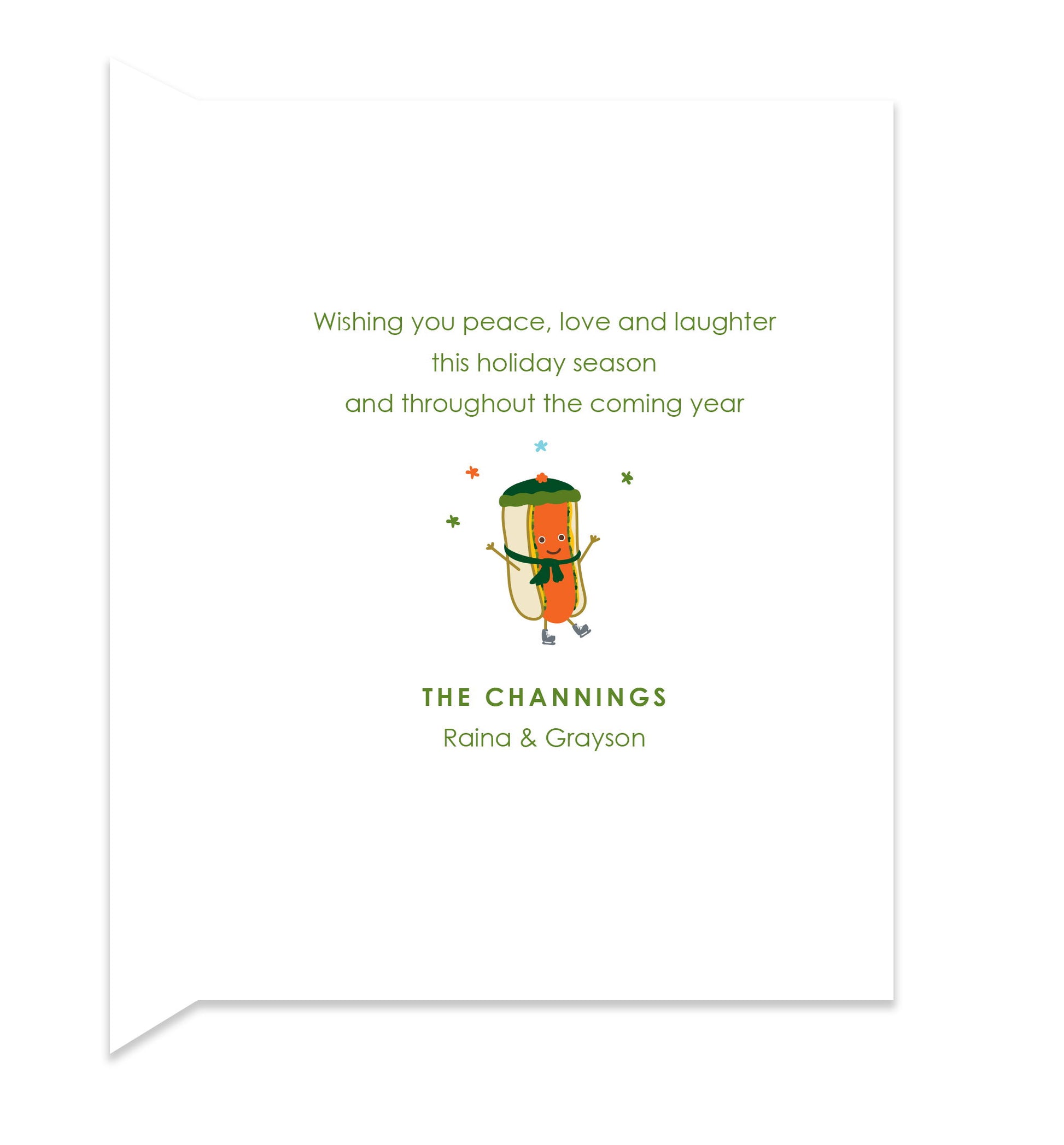 Inside of folded card with coordinating hot dog design and personal greeting.