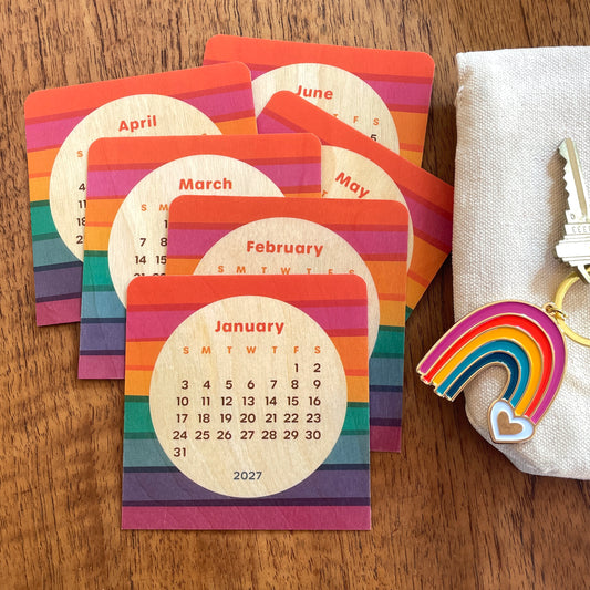2027 Rainbow Stripes Mini Wood Desk Calendar