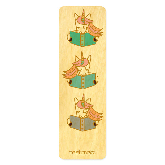 Wooden bookmark with cute unicorns reading pastel color books