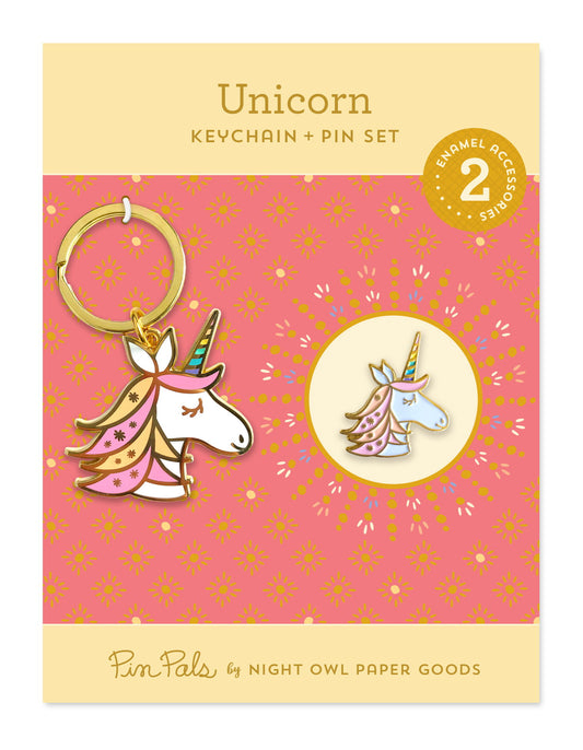 Unicorn keychain + pin gift set