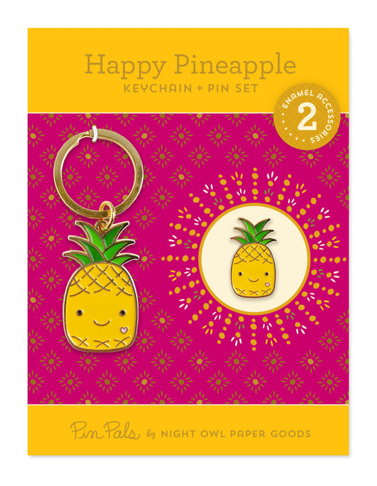 Happy Pineapple keychain + pin gift set