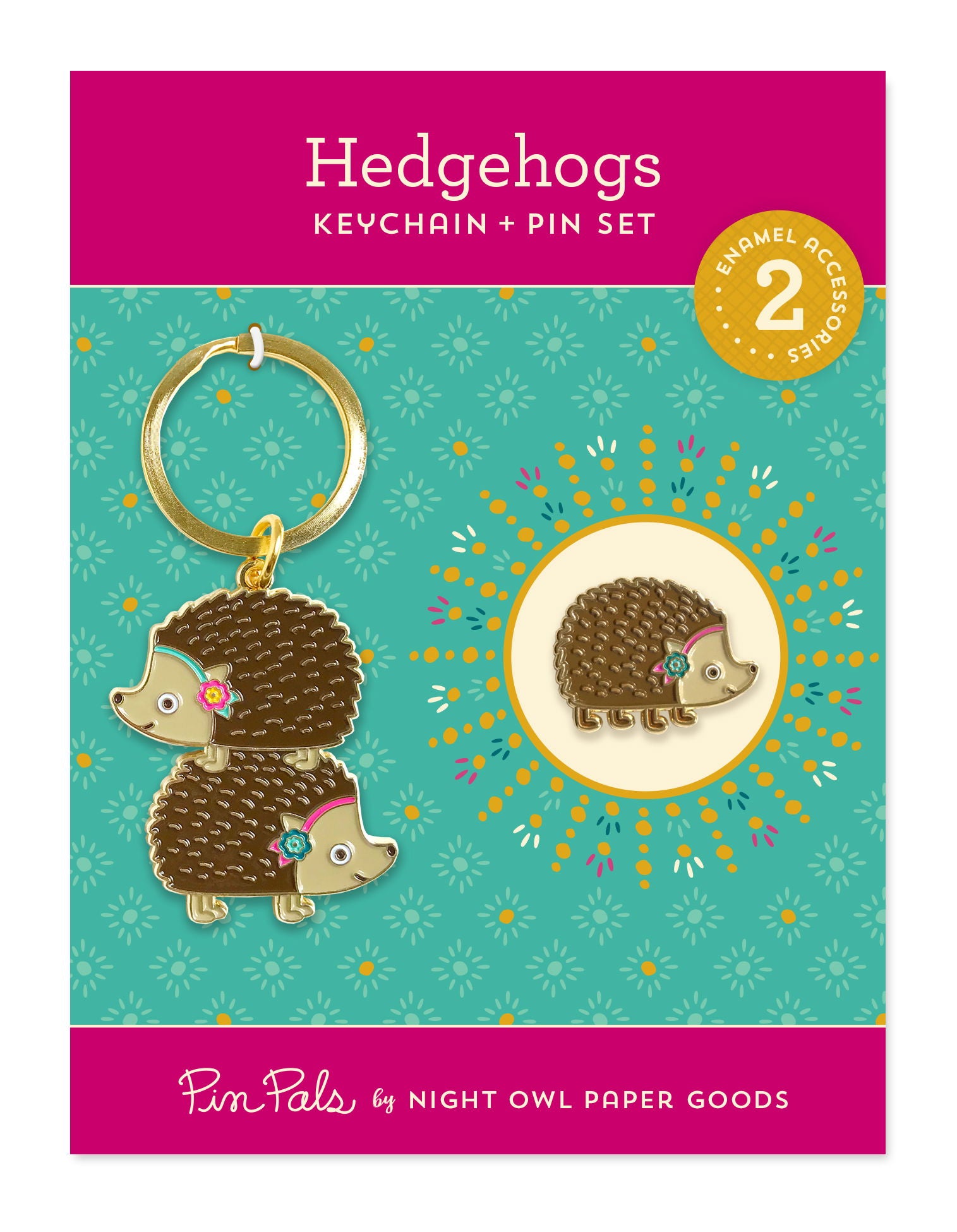 Hedgehog keychain + pin gift set