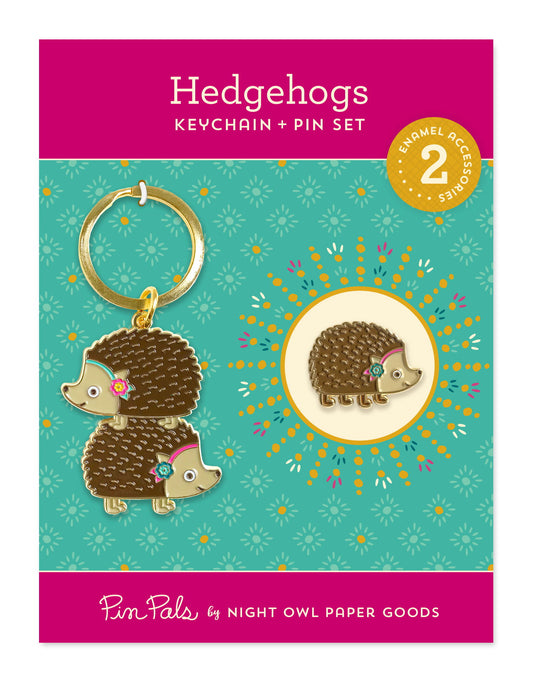 Hedgehog keychain + pin gift set