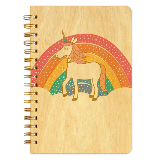 Prancing Unicorn Pocket-Size Wood Notebook