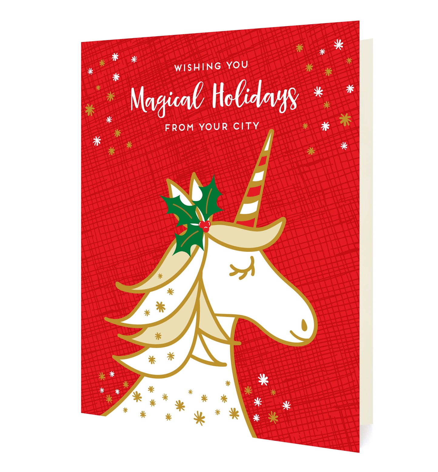 Magical Unicorn Red - Box of 10 Folded Paper Holiday Cards