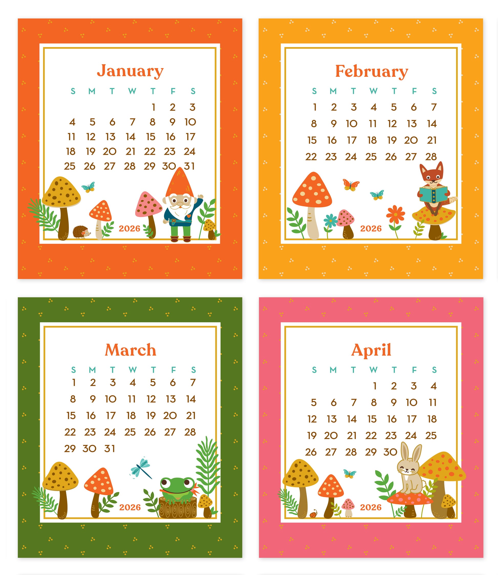 2026 Forest Friends 12-Month Paper Desk Calendar