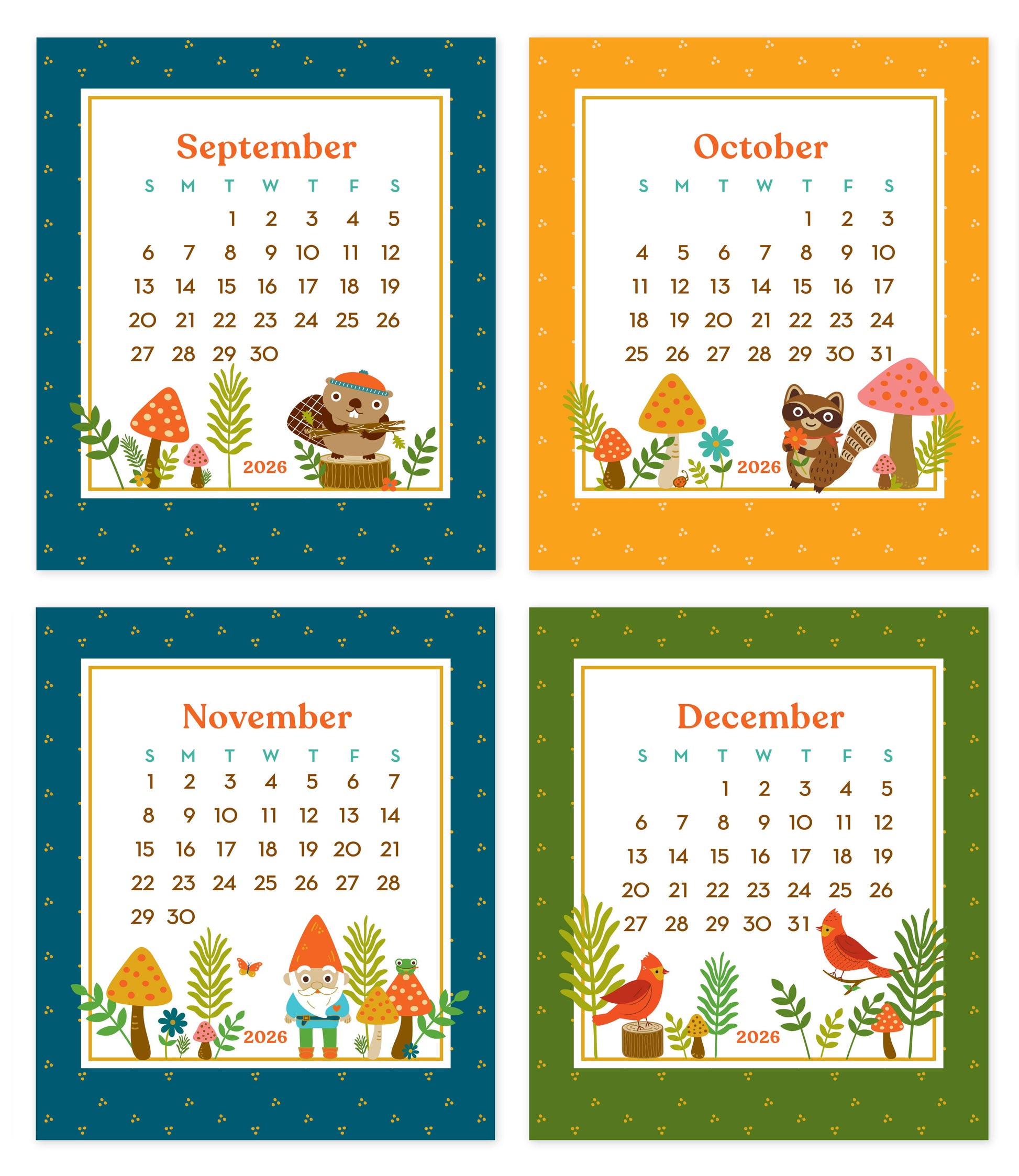 2026 Forest Friends 12-Month Paper Desk Calendar
