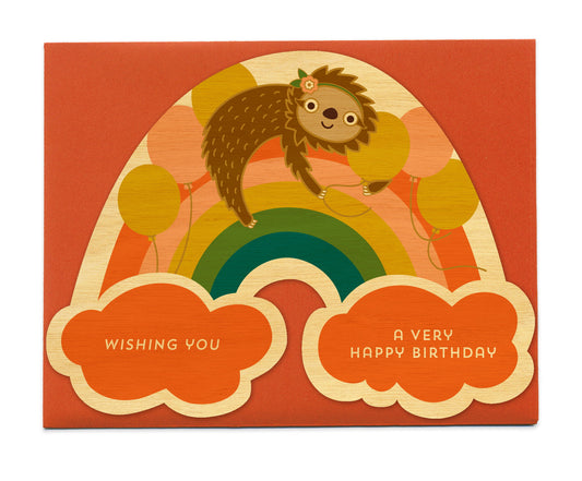 Party Sloth Wood Birthday Card