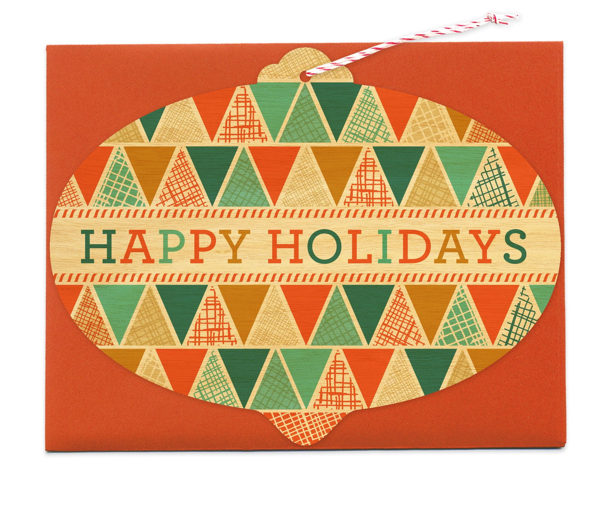 Folksy Bulb Wood Holiday Card & Ornament