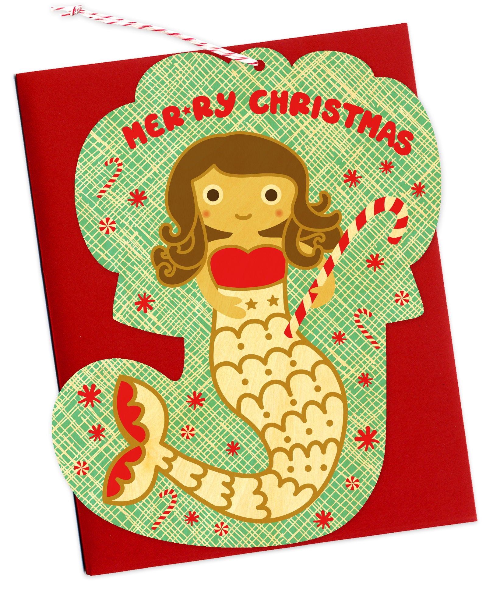 Merry Mermaid Wood Holiday Card & Ornament