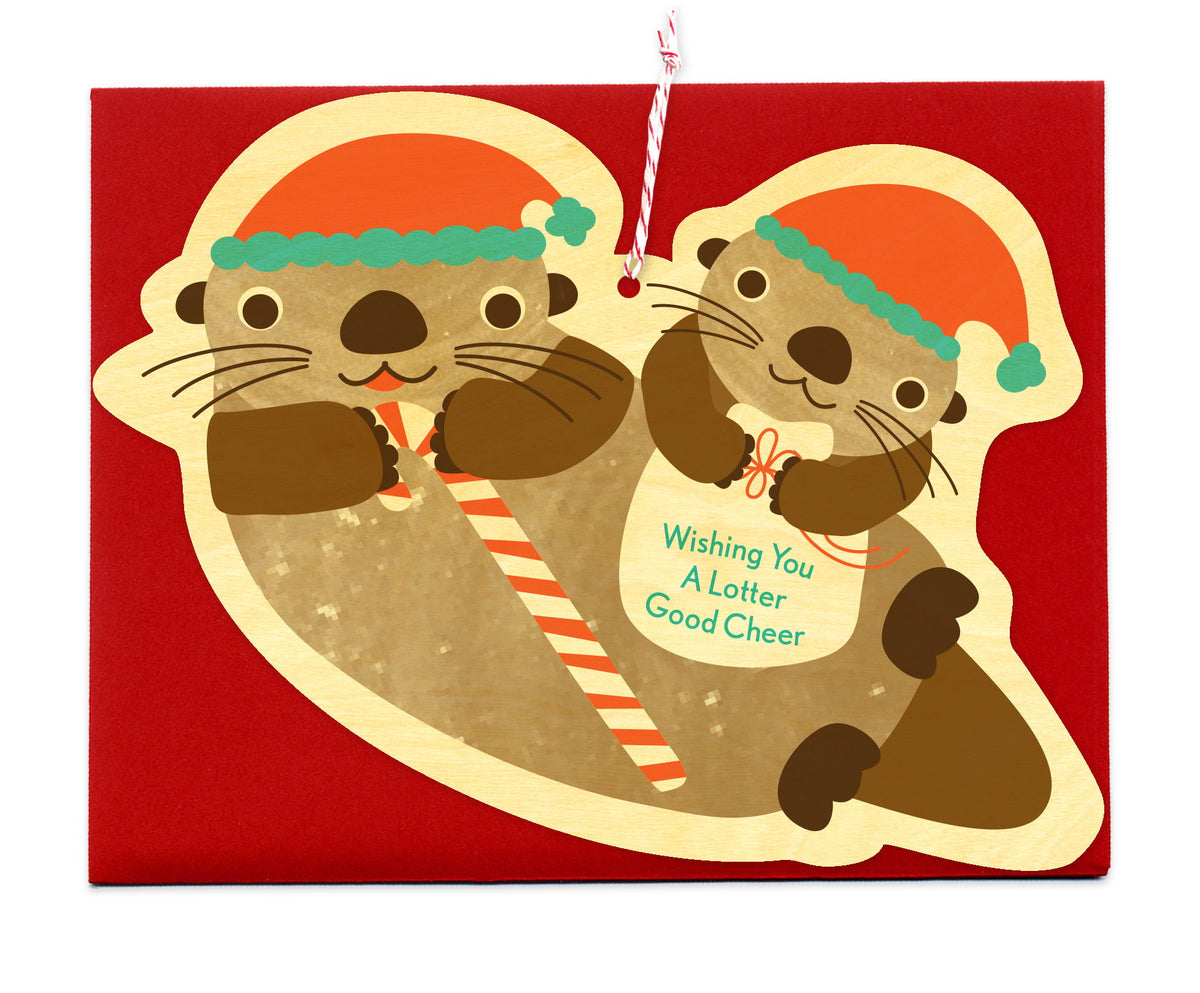 Octillery Santa Santa Otters Wood Holiday Card & Ornament – Night Owl Paper Goods