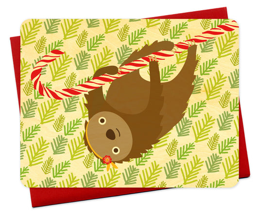 Peppermint Sloth Wood Holiday Card