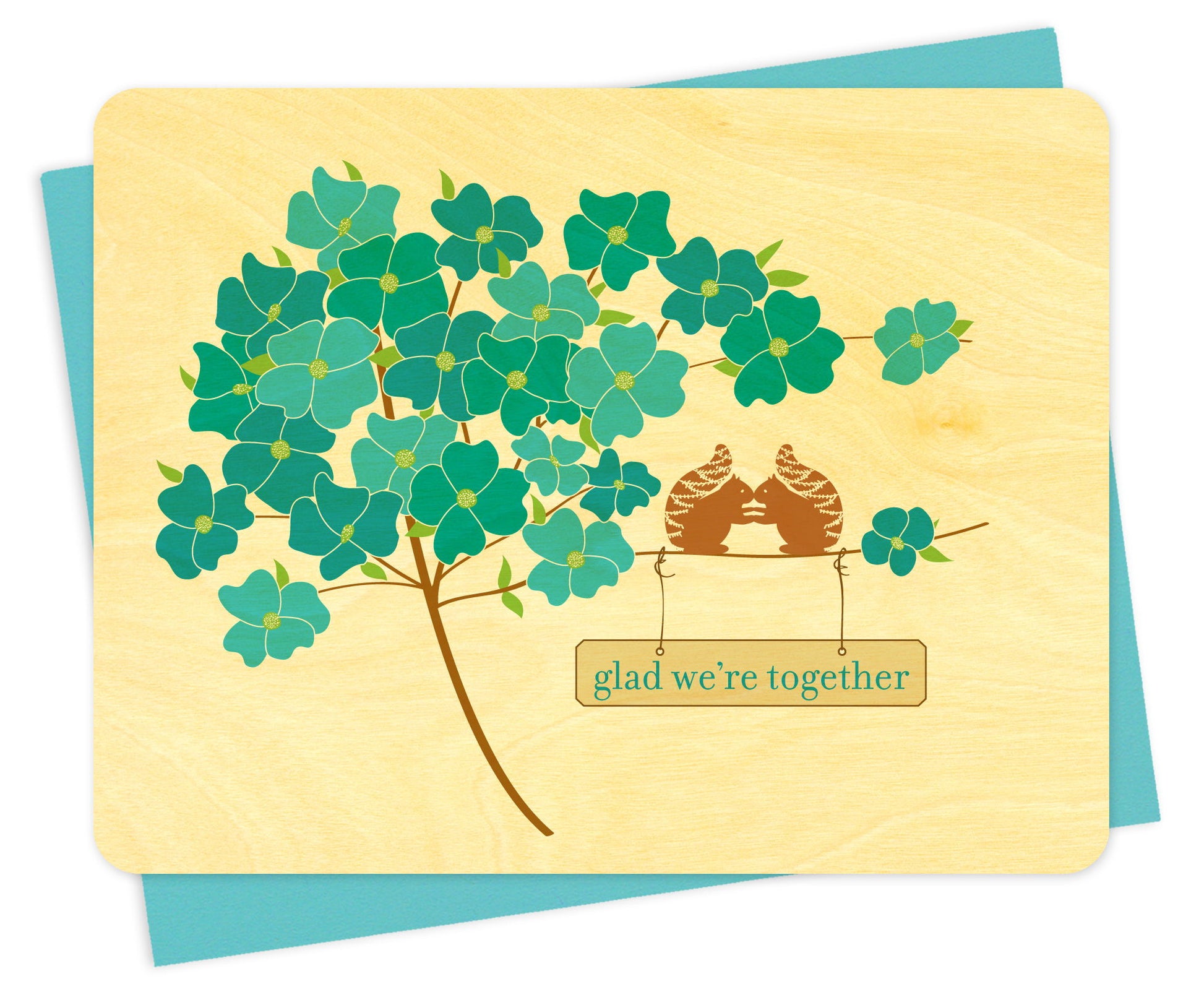 blue flower squirrels Wood Anniversary Card