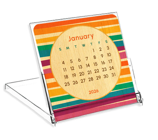 2026 Rainbow Stripes 12-Month Mini Wood Desk Calendar