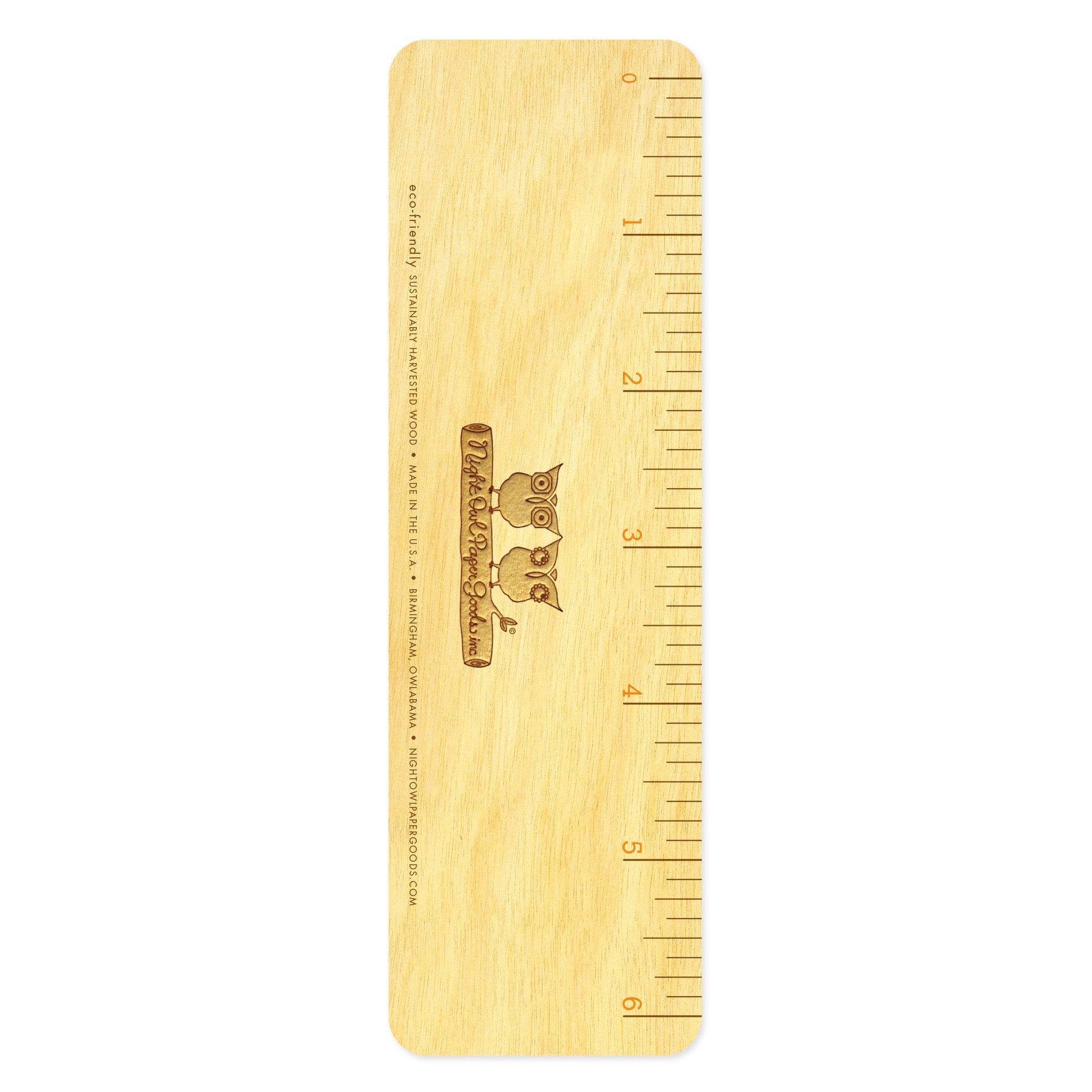 Back of wooden seahorse bookmark featuring a 6 inch ruler