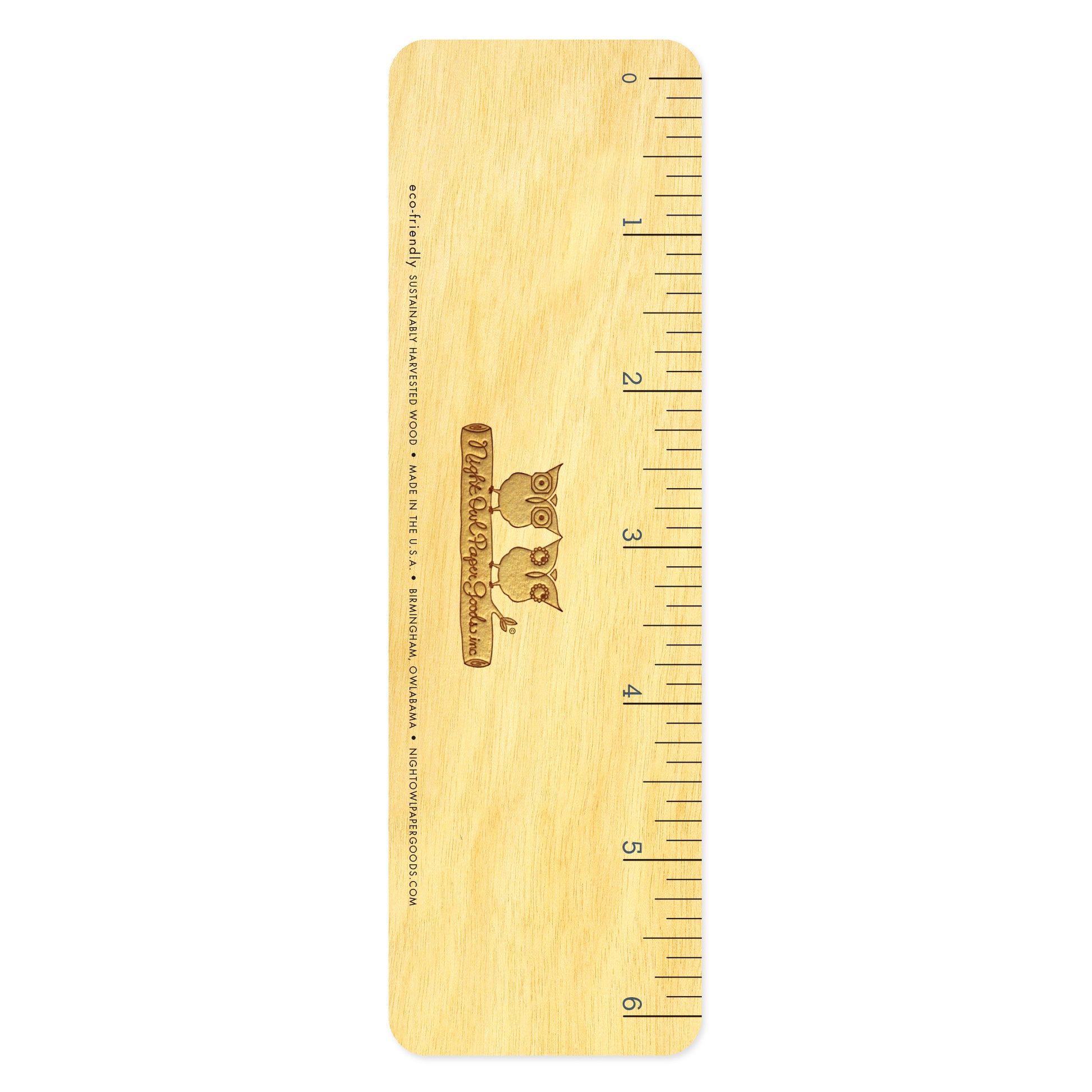 Back of wooden octopus bookmark with ruler measurement markings.