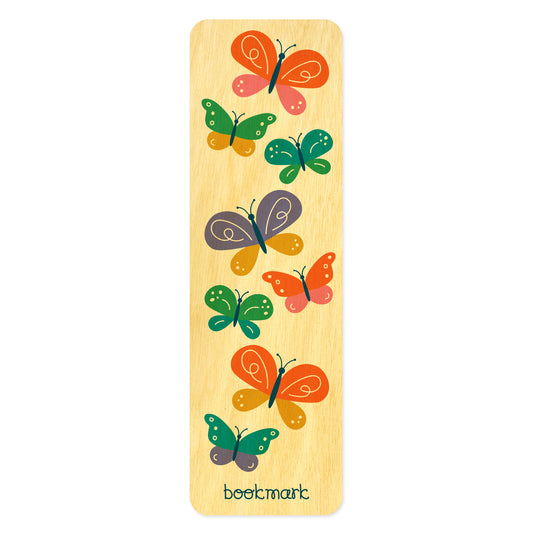 Wooden bookmark with colorful butterfly designs